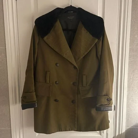 Rag & Bone Shearling Trimmed Twill Coat Size XXS